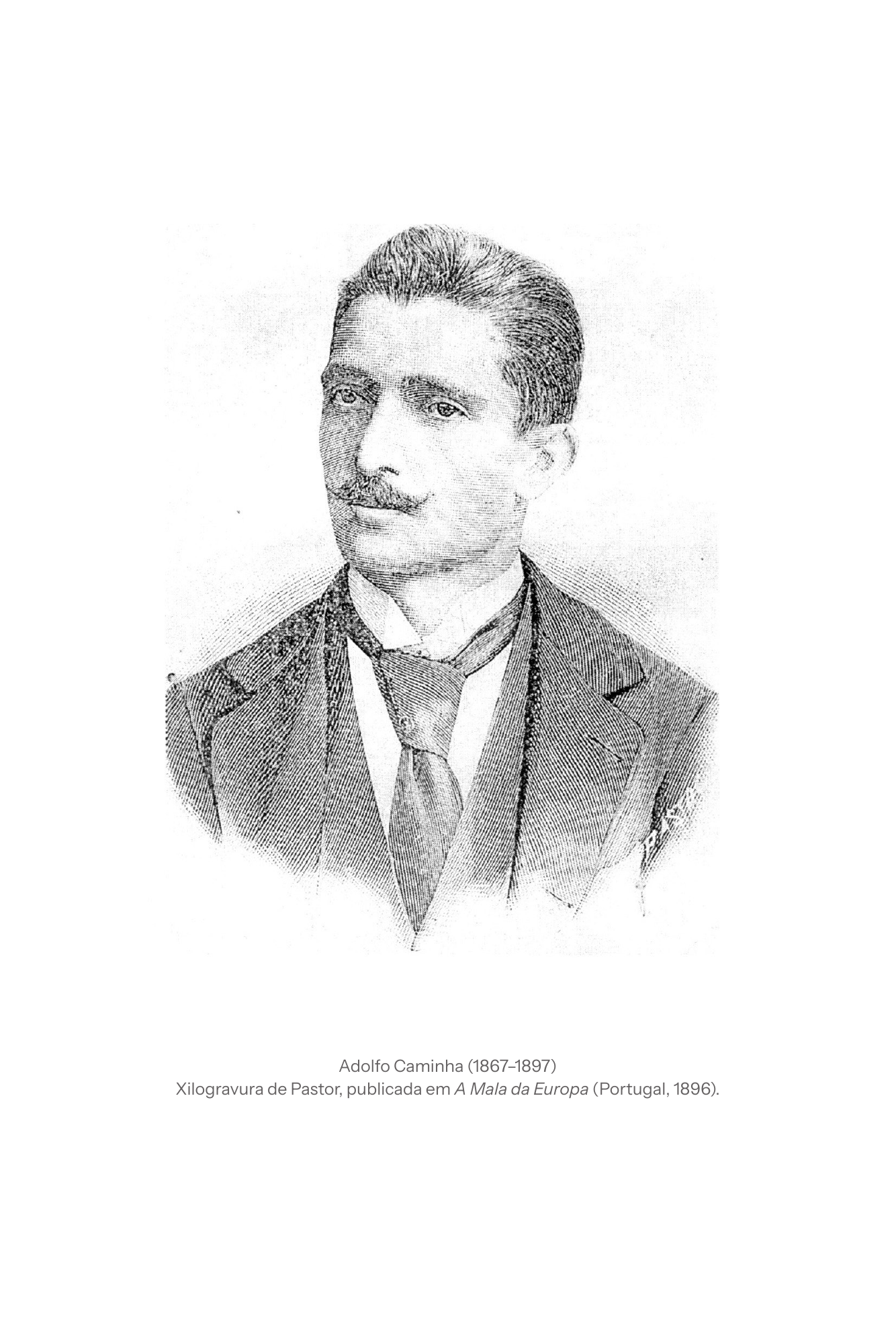 Página da edição com retrato de Adolfo Caminha em xilogravura e identificação da fonte.