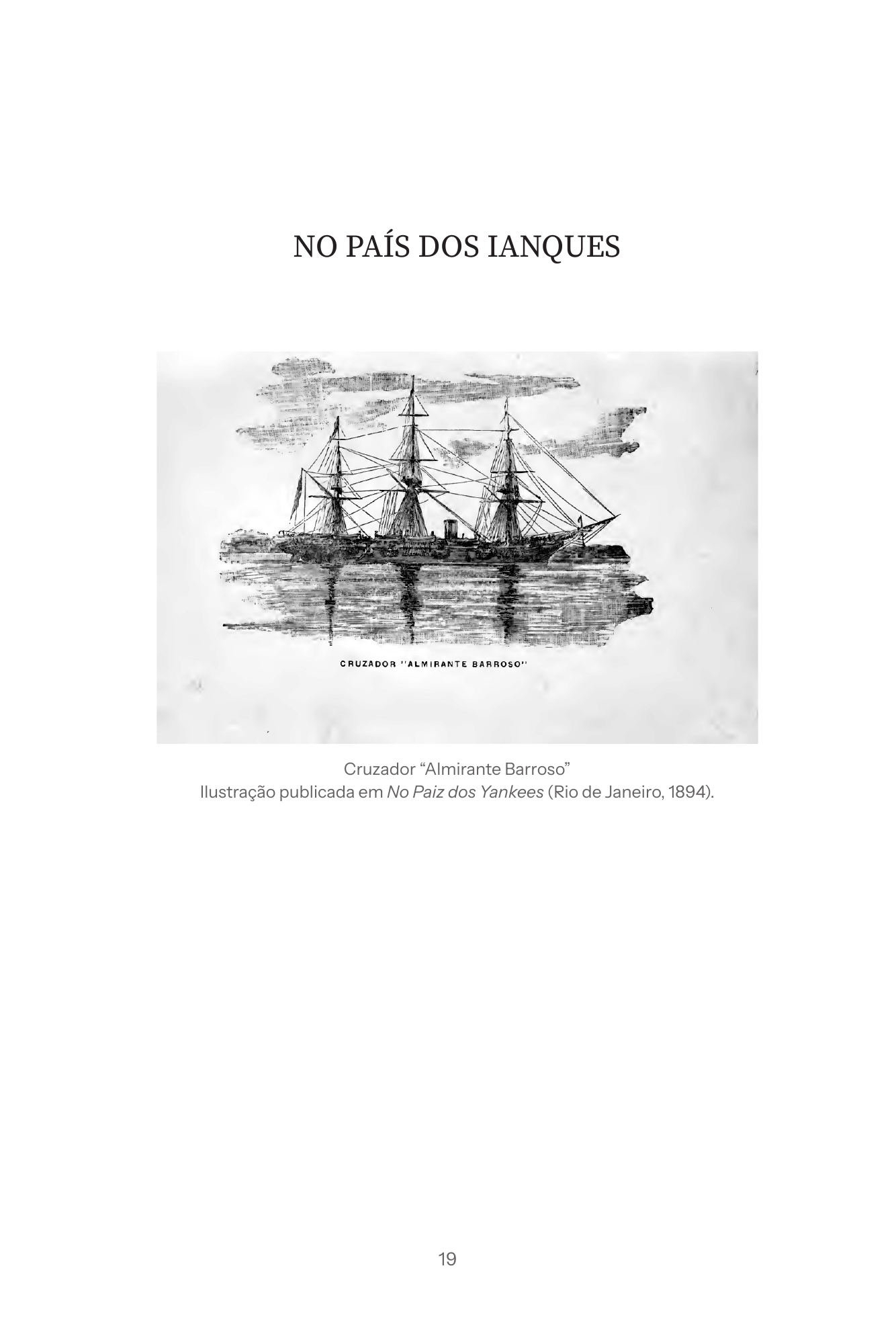 Ilustração do cruzador Almirante Barroso, com a legenda e a fonte de 1894 na página da edição.